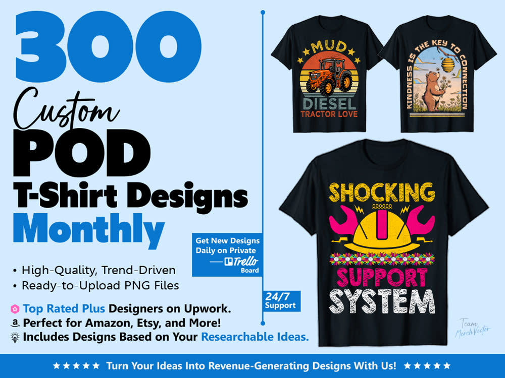 300 Monthly Custom POD or Amazon Merch T-Shirt Design | Upwork