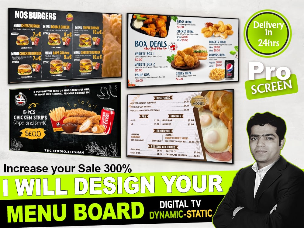 Digital menu board or static design or flyer with animation for TV ...