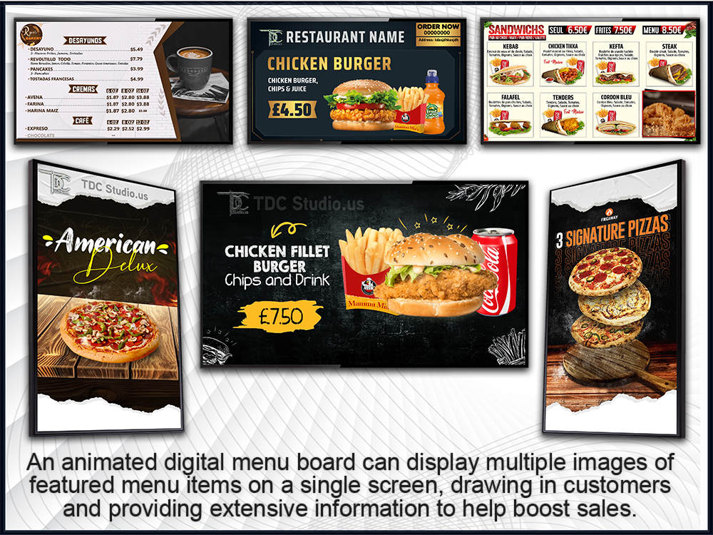 Digital menu board or static design or flyer with animation for TV ...