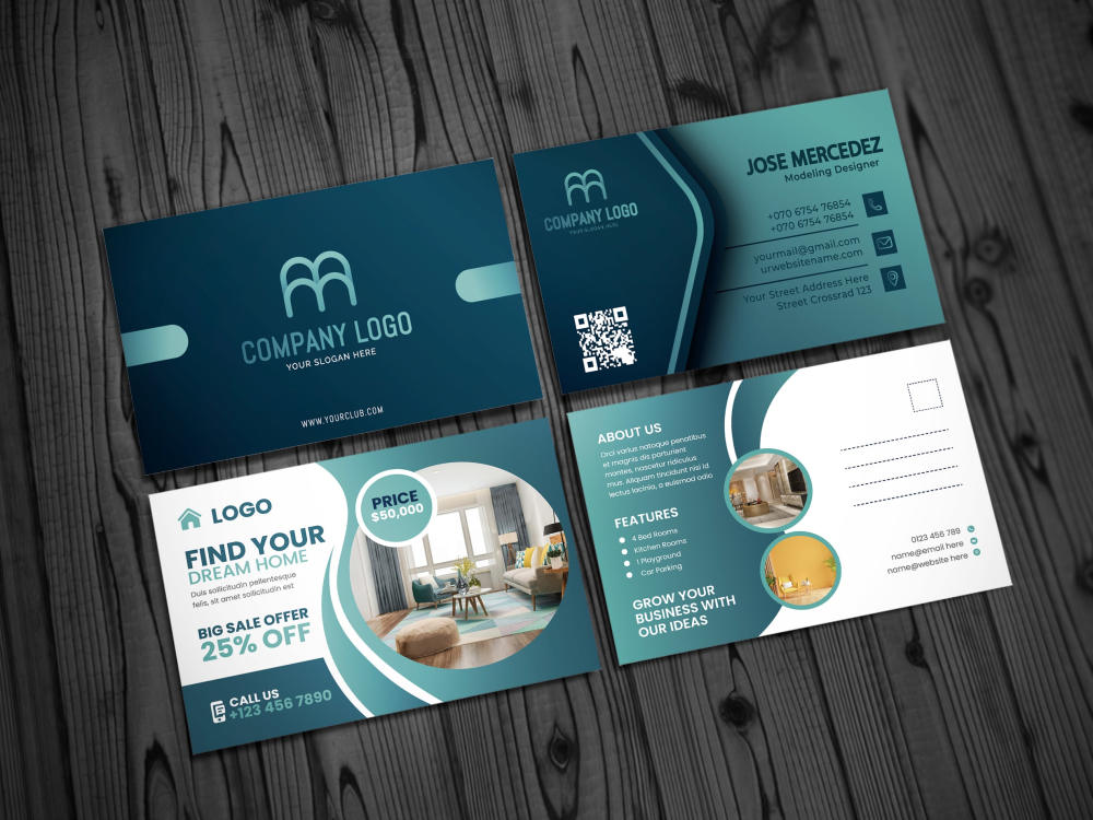 A postcard, business card and greeting card design | Upwork