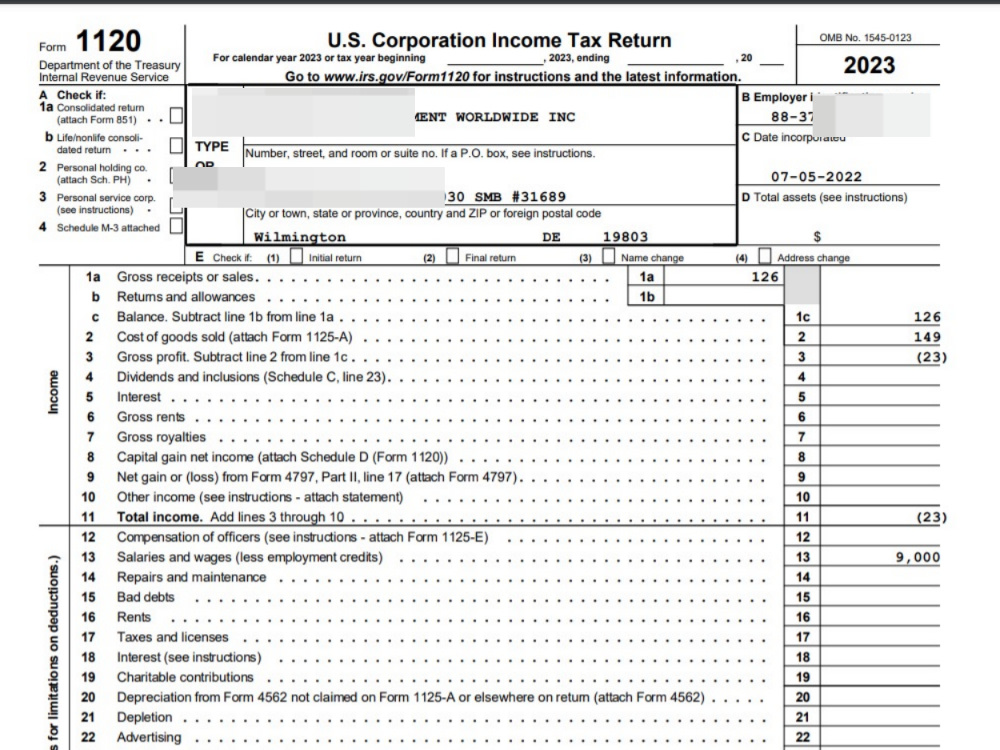 C-Corp Tax Filing – IRS Form 1120 | Upwork