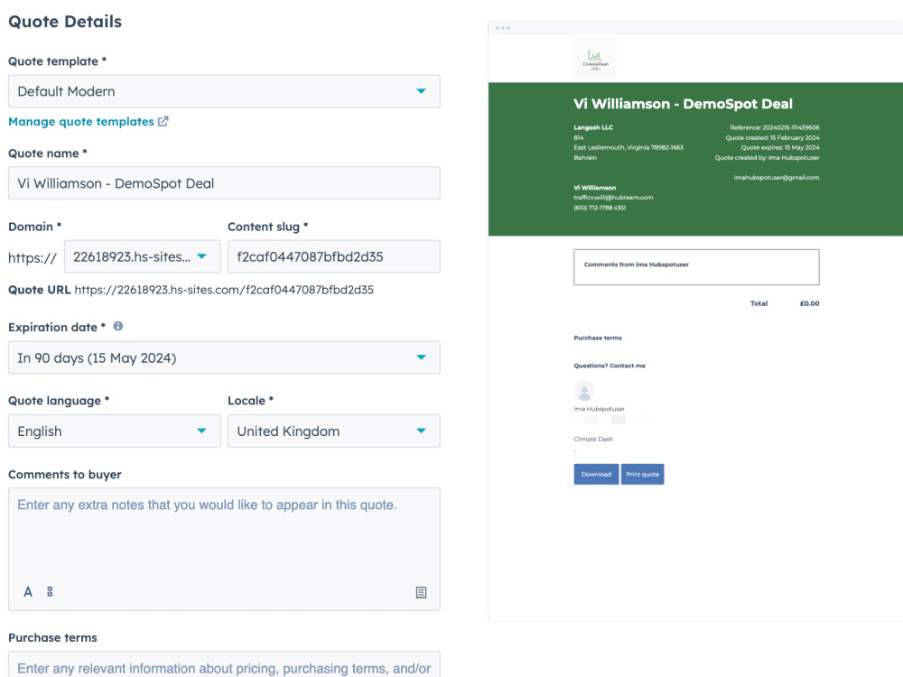 A Custom Quote Template in HubSpot | Upwork