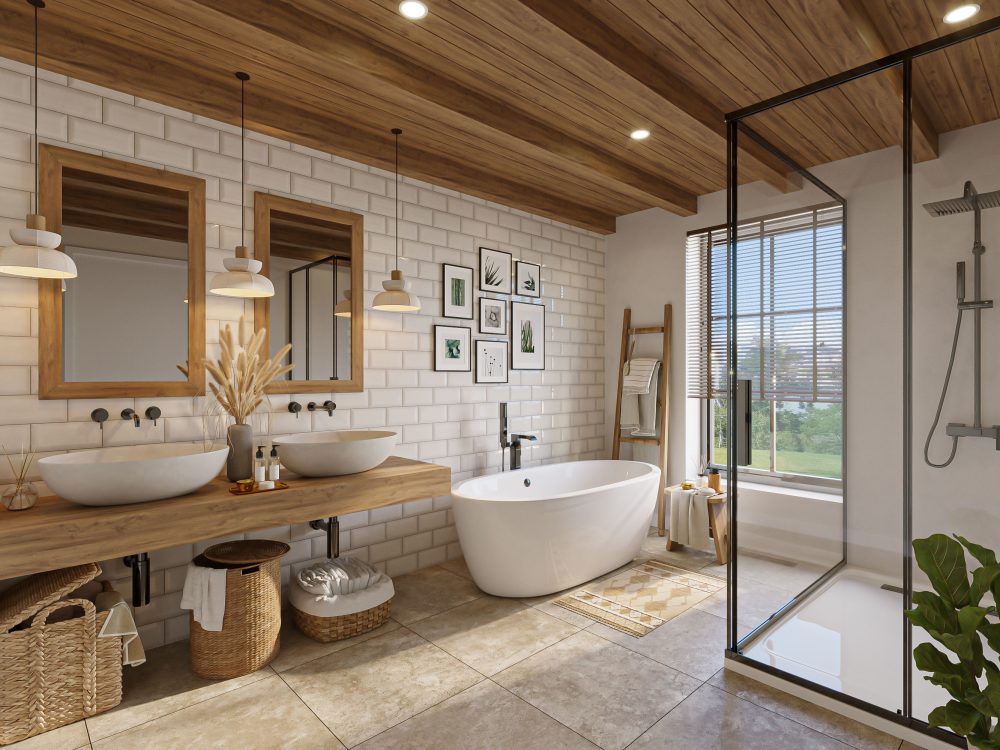 Modern 3d interior design for bathroom in 3d modeling and 3d rendering ...