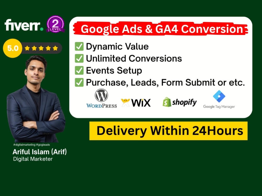 Setup or fix google ads conversion tracking dynamically | Upwork