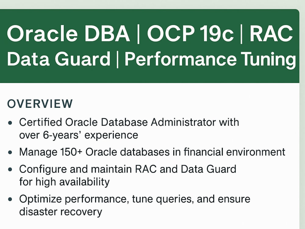 Oracle RAC, Data Guard & tuning support from OCP 19c expert | Upwork