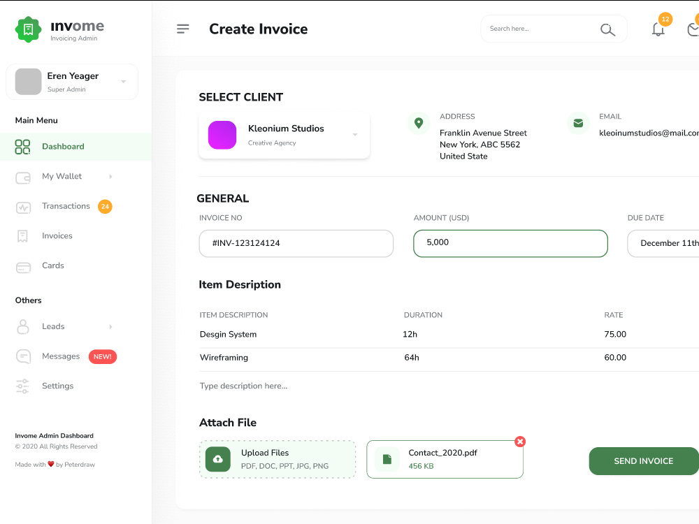 Custom Invoicing Admin Dashboard – React + Node.js | Upwork