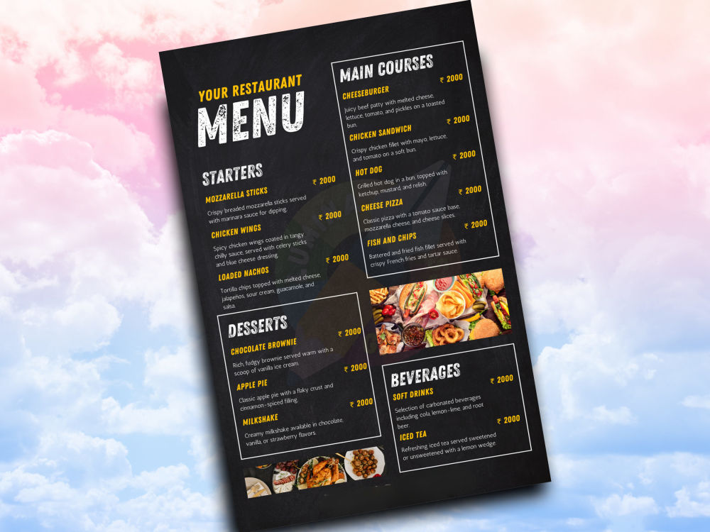Menu Card Examples Single Dish A spicy 1-page menu card design for your restaurant or cafe | Upwork