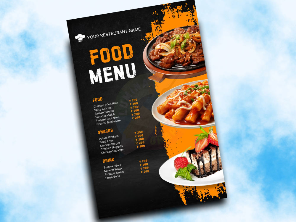 Menu Card Examples Single Dish A spicy 1-page menu card design for your restaurant or cafe | Upwork