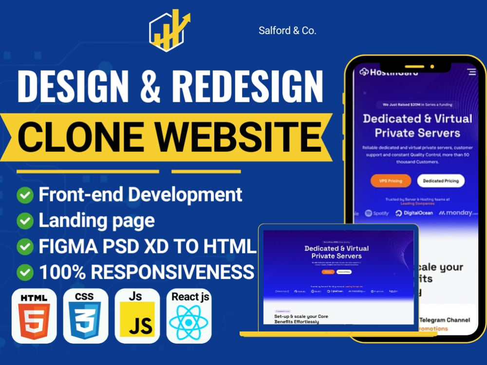 Clone website or create landing page using HTML CSS reactjs tailwindcss ...