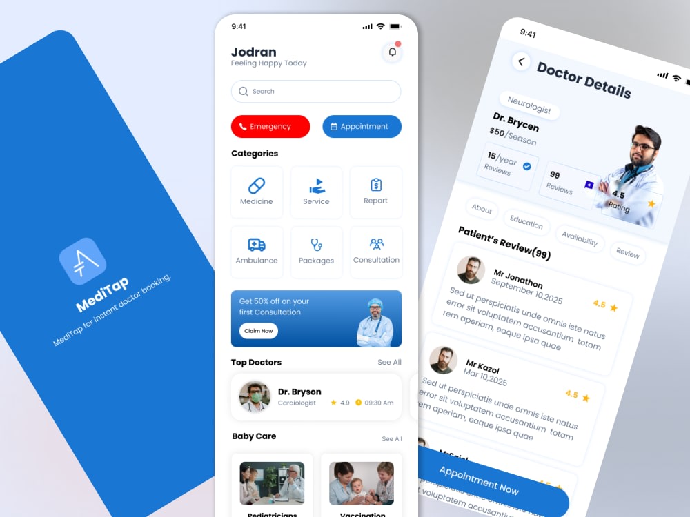 A modern medical and healthcare app UI UX in Figma for patients ...
