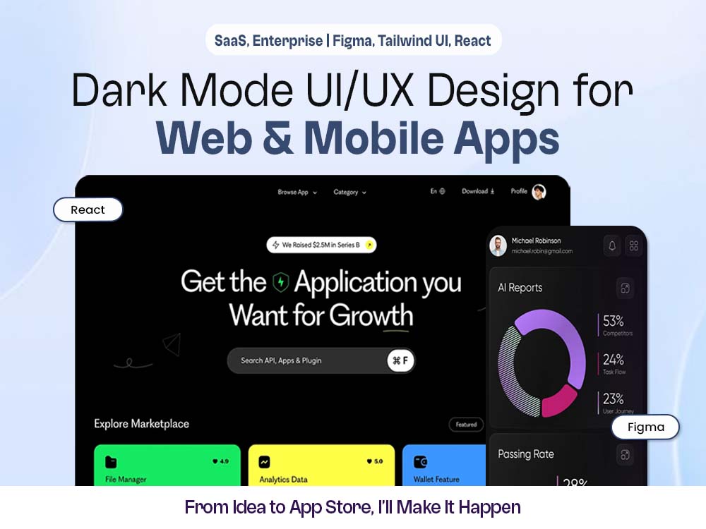 Dark Mode UI/UX Design for Web & Mobile Apps | SaaS & HealthTech, Figma ...