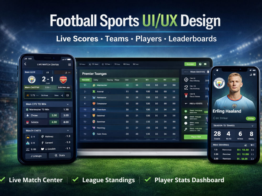 Football Sports UI UX Design, Scores, Teams, Players & Leaderboards ...