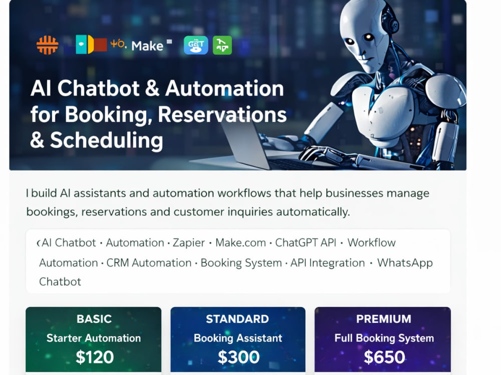 AI Chatbot & Automation for Booking, Reservations & Scheduling | Upwork