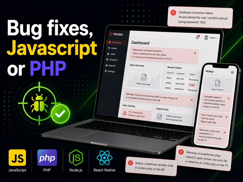 Bugs fixed in your JavaScript or PHP App 🚀 | Upwork