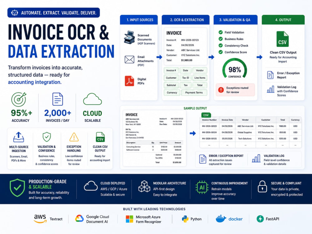 Invoice OCR & Data Extraction System CSV Output for Accounting ...