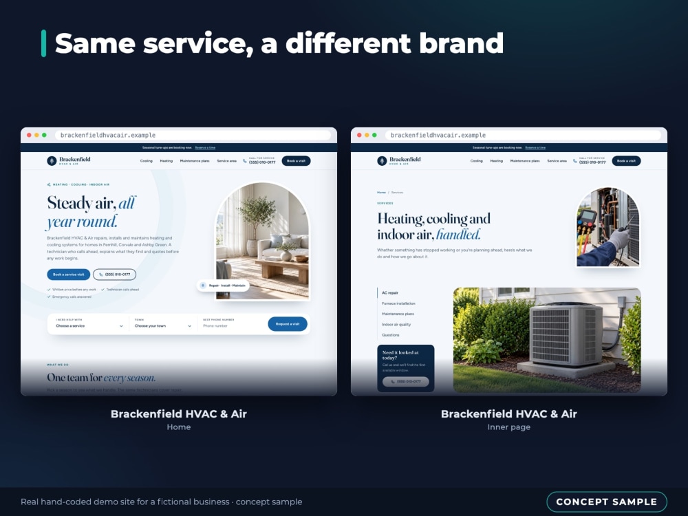 A lead-focused contractor website for a roofing, HVAC or plumbing ...