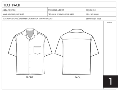 Mens Short Sleeve Button Up Work Shirt, TechPackTemplate