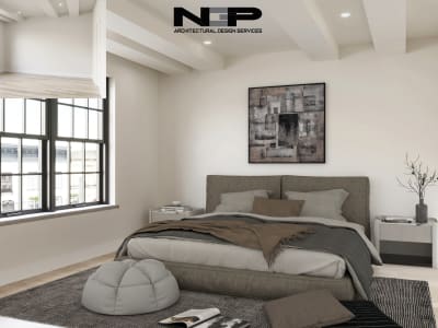 A photorealistic virtual staged interior scene
