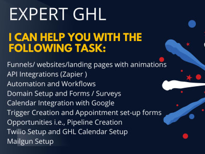 A GHL/ Funnels|Forms|Websites |Automation|Integration|Workflows|Animations|