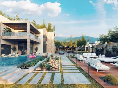 Design & 3d render of landscape,garden,patio,backyard,pool,outdoor