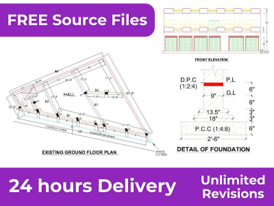 AutoCAD 2D Drawings, 2D Floor Plan, convert from sketch, image, and PDF