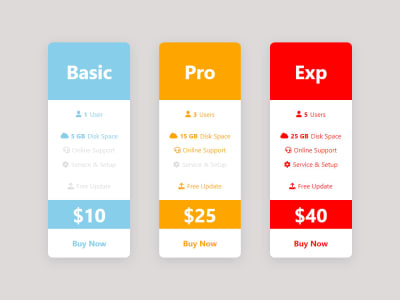 A designed price table, price list, pricing menu design