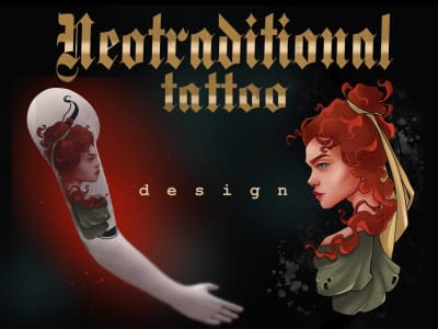 Unique tattoo design in neo-traditional, old school or graphic style