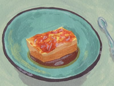 A beautiful postcard sized (scanned) painting of your food!