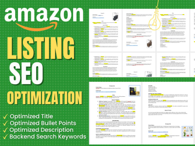 Optimized listing with title, Bullets, Description, Search Terms keywords