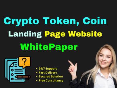 Crypto Token, Coin Landing page website with crypto token white paper