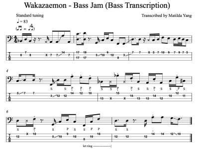 Notation, tabs, tutorial of bass transcribed by ear