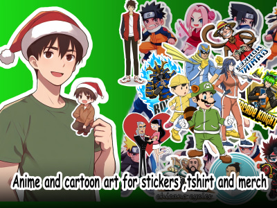 Anime cartoon designs for stickers, t-shirt, Christmas merch