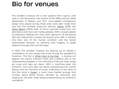 An audit & professional artist bio, press release for your latest release.