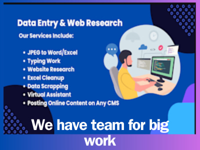 Quick Data Entry, Data Mining, Data Collection & web research 100% Accuracy