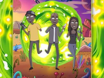 A custom RnM portrait with a premade-ready background