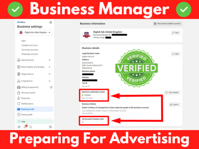 Verified Facebook business manager and ad account