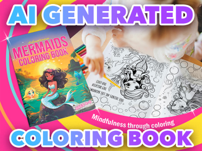 AI generated children's coloring book  illustration, Midjourney AI design