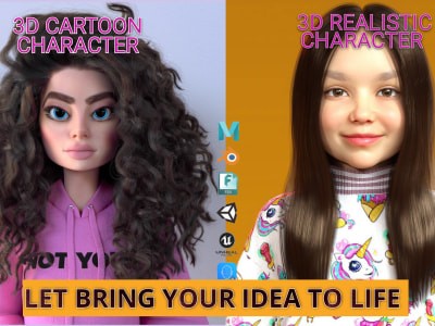 3d character modeling, cartoon character, realistic character, rigging