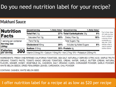 An FDA compliant nutrition facts label for your recipe/product