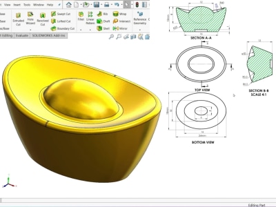 3d modeling and 2d drawing in solidworks, fusion 360, catia, creo, inventor