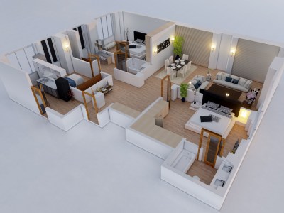 Perfect and editable SketchUp 3D model of 3D floorplan