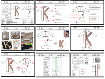 Kids and baby wear fashion design tech pack and flat sketch.