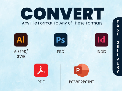 Any of your file converted into InDesign, PSD, PPT, Ai, EPS, PDF