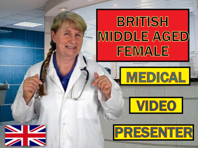 A white medical laboratory jacket video presenter actor spokesperson