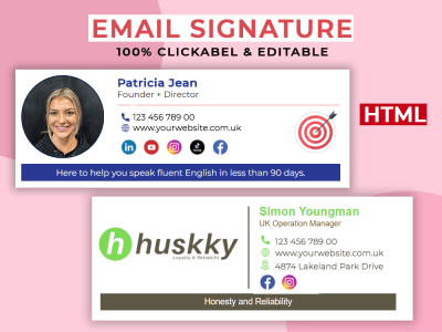 Clickable Professional HTML email signature for Outlook, Gmail, iPhone, mac