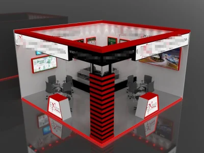 Realistic design and render of exhibition booth, 3d stand and kiosk