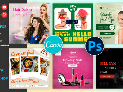 Social media posts, ads, cover, flyers, brochure in canva and photoshop