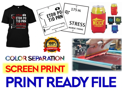 Graphics design, Color separation, and print-ready file for Screen Print.
