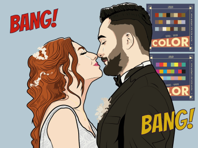 Couple portrait illustration in cartoon style