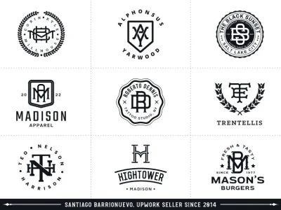 A vintage monogram logo badge